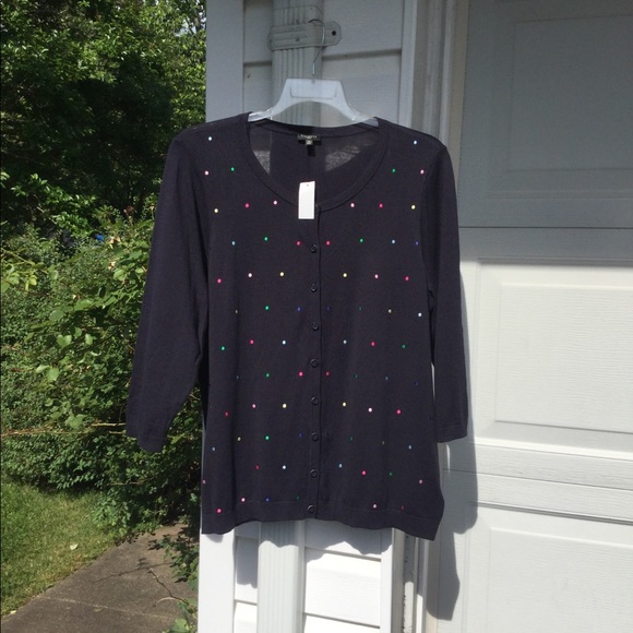 NWT Talbots Navy Multicolor Embroidered Dots Front - Picture 4 of 4